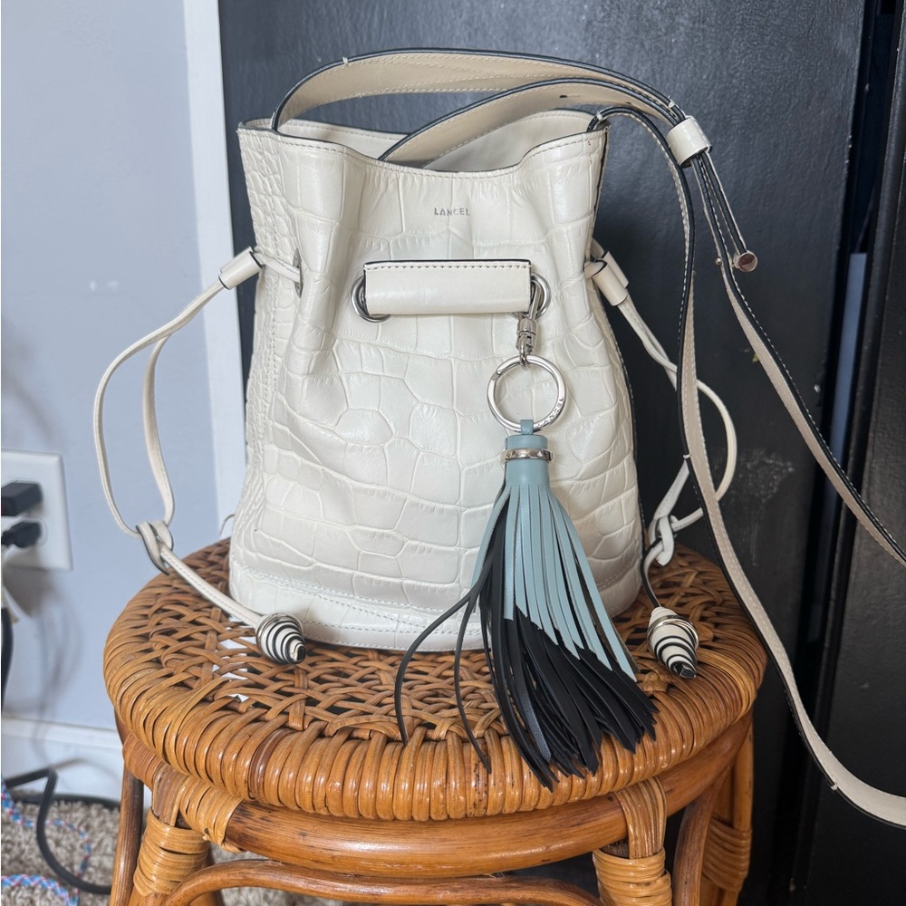 Lancel leather Bucket Shoulder Bag with Tassel